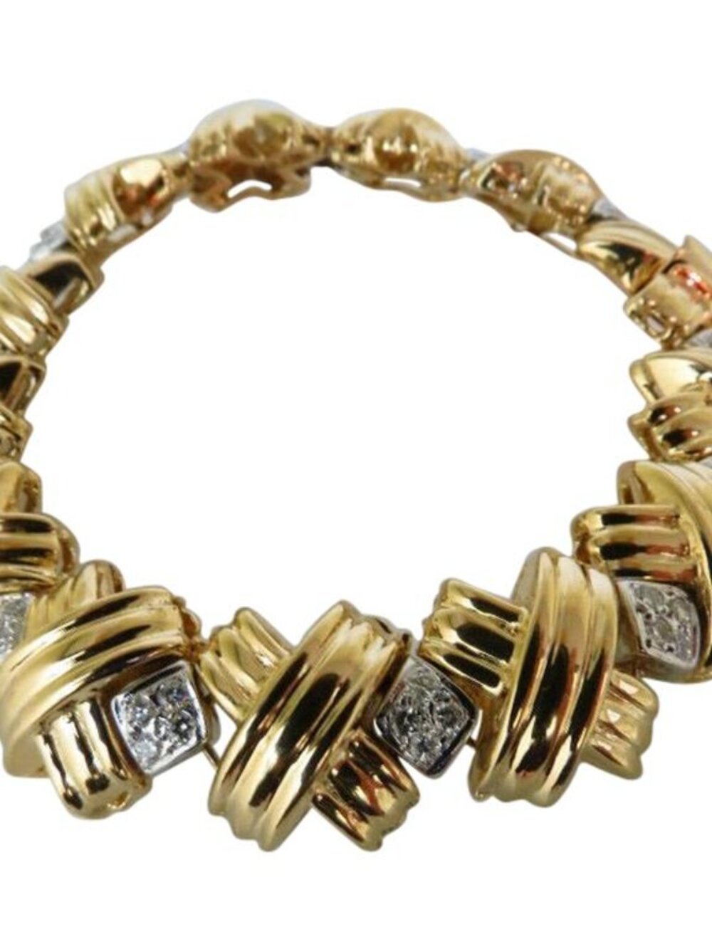 Natural Diamonds X Bracelet wide caliber 14kt two toned 39 grams*